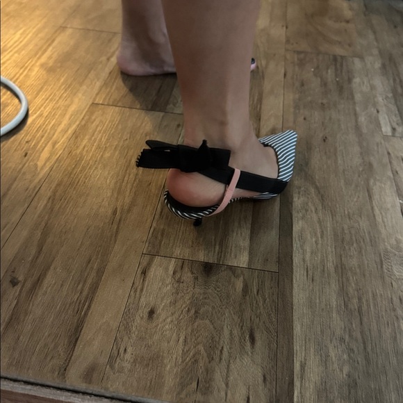 Zara Black and Pink Striped Kitten Heels - Picture 3 of 7